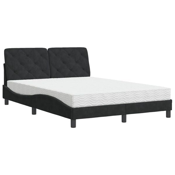 vidaXL Lit avec matelas noir 140x200 cm velours