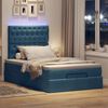 vidaXL Cadre de lit ottoman avec matelas bleu fonc&eacute; 120x190 cm velours