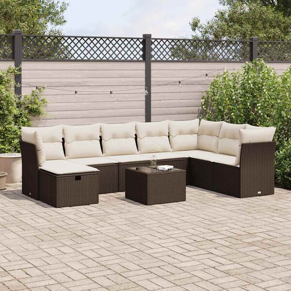 vidaXL Salon de jardin avec coussins 9 pcs marron r&eacute;sine tress&eacute;e