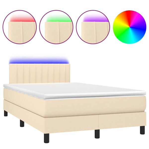 vidaXL Sommier &agrave; lattes de lit avec matelas LED Cr&egrave;me 120x200 cm Tissu