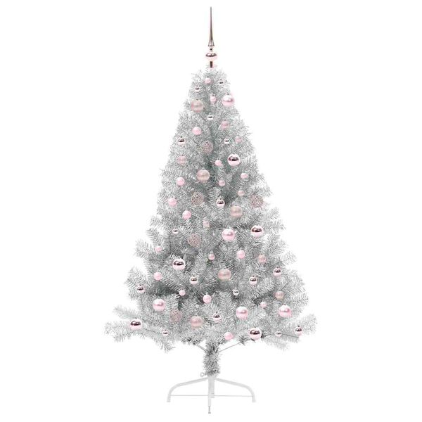 vidaXL Sapin de No&euml;l artificiel pr&eacute;-&eacute;clair&eacute; Argent 180 cm PET