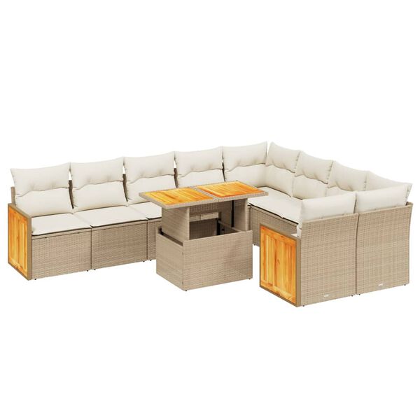 vidaXL Salon de jardin avec coussins 10 pcs beige r&eacute;sine tress&eacute;e