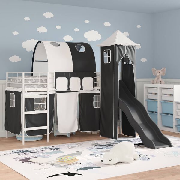 vidaXL Lit mezzanine pour enfants Blanc et Noir 99,5 x 190 cm M&eacute;tал
