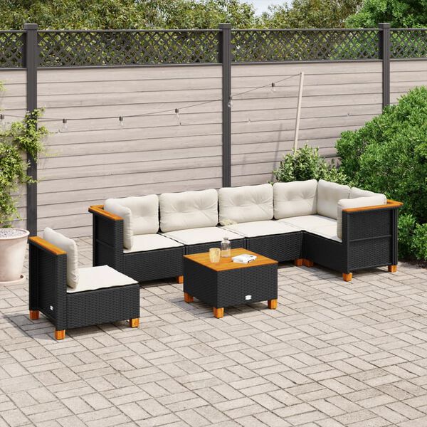 vidaXL Salon de jardin 7 pcs avec coussins noir r&eacute;sine tress&eacute;e
