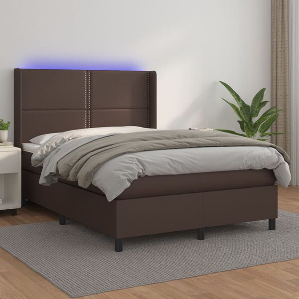 vidaXL Sommier &agrave; lattes de lit matelas LED Marron 140x190cm Similicuir
