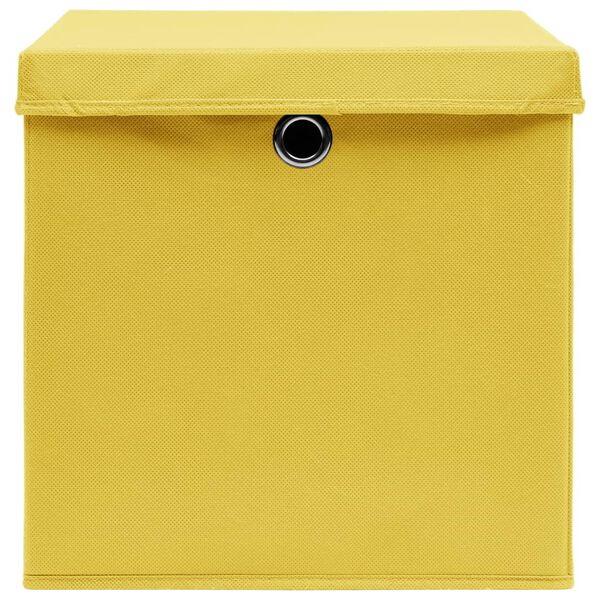 vidaXL Bo&icirc;tes de rangement et couvercles 10 pcs Jaune 32x32x32cm Tissu