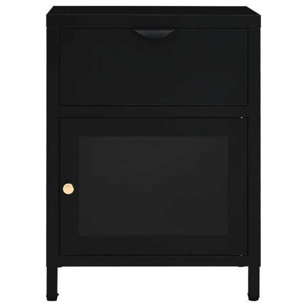 vidaXL Table de chevet Noir 40x30x54,5 cm Acier et verre