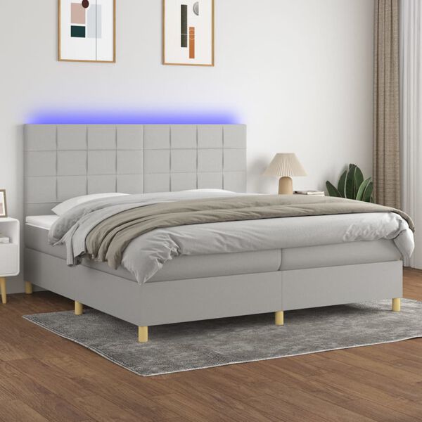 vidaXL Sommier &agrave; lattes de lit matelas et LED Gris clair 200x200 cm