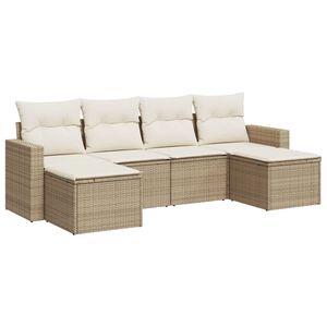 vidaXL Salon de jardin avec coussins 6 pcs beige r&eacute;sine tress&eacute;e