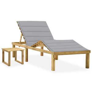 vidaXL Chaise longue de jardin avec table et coussin Pin impr&eacute;gn&eacute;