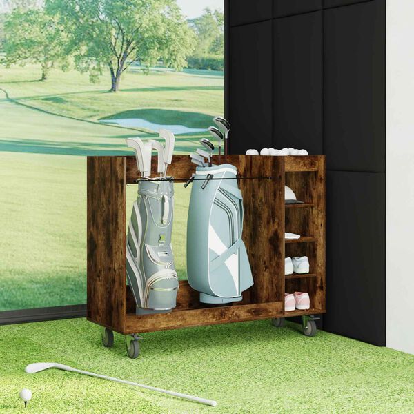 vidaXL Armoire de Golf avec roue Uni Ch&ecirc;ne fum&eacute; 120 x 45 x 98 cm