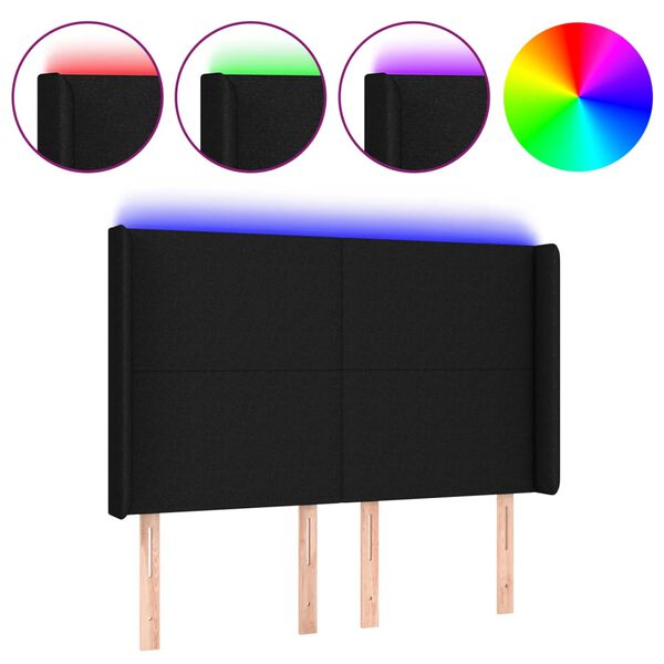 vidaXL T&ecirc;te de lit &agrave; LED Noir 147x16x118/128 cm Tissu