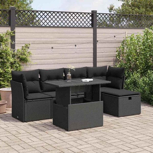 vidaXL Salon de jardin 6 pcs avec coussins noir r&eacute;sine tress&eacute;e