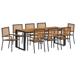 vidaXL Ensemble de salle &agrave; manger pour jardin 9 pcs Noir et Marron