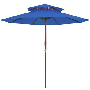 vidaXL Parasol &agrave; deux &eacute;tages avec m&acirc;t en bois bleu 270 cm