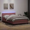 vidaXL Sommier &agrave; lattes de lit avec matelas et LED rose 140x220 cm velours