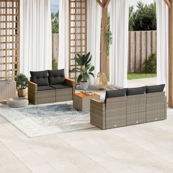 vidaXL Salon de jardin 6 pcs avec coussins gris r&eacute;sine tress&eacute;e