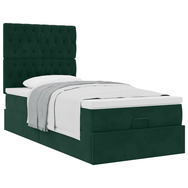 vidaXL Cadre de lit ottoman avec matelas vert fonc&eacute; 90x190 cm velours