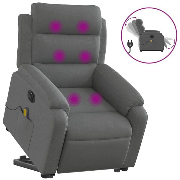vidaXL Fauteuil inclinable de massage &eacute;lectrique Gris fonc&eacute; Tissu