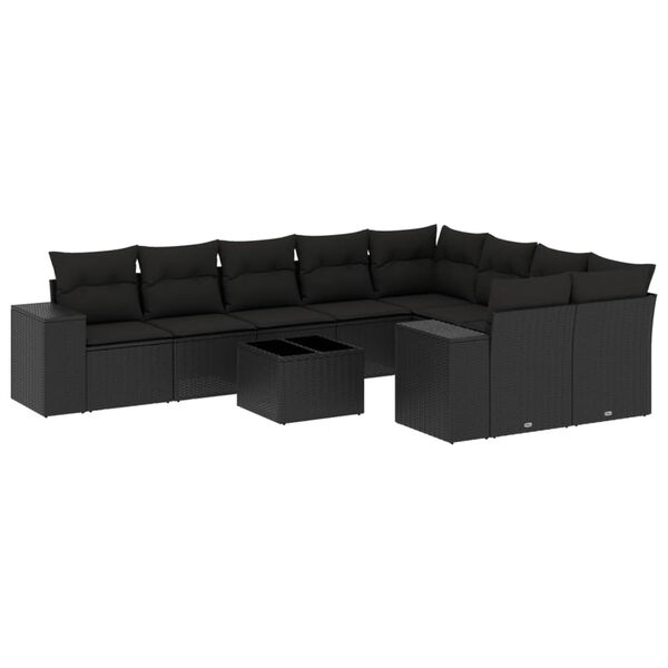 vidaXL Salon de jardin 10 pcs avec coussins noir résine tressée