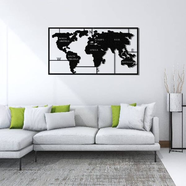 Homemania D&eacute;coration murale Carte du monde 90x55 cm M&eacute;tal Noir
