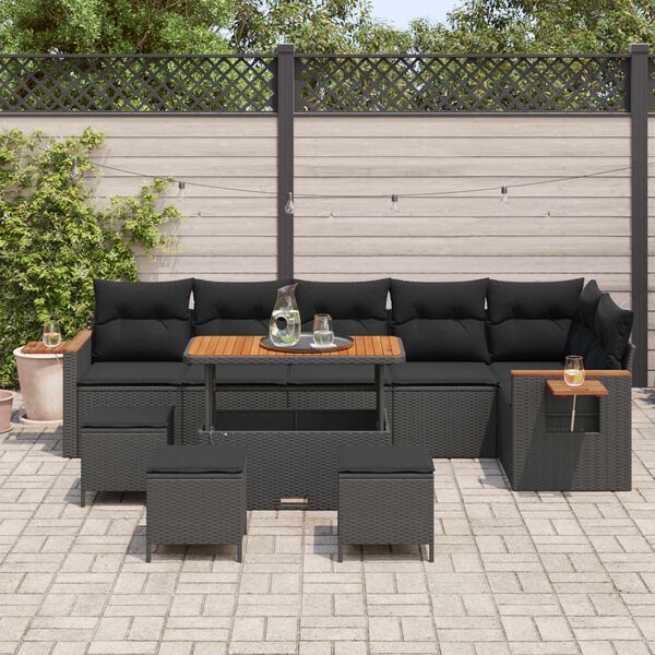 vidaXL Ensemble de canap&eacute; de jardin avec coussin 12 pcs Noir polyrotin