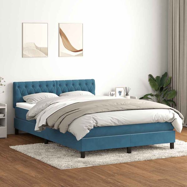 vidaXL Sommier &agrave; lattes de lit et matelas et LED bleu fonc&eacute; 140x210cm velours