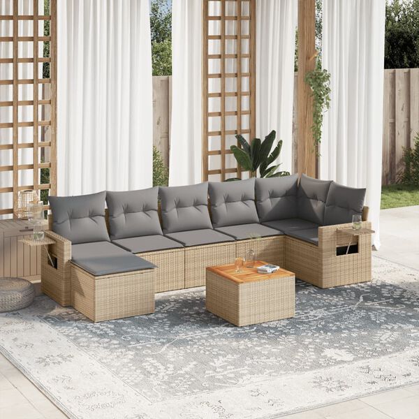 vidaXL Salon de jardin avec coussins 8pcs m&eacute;lange beige r&eacute;sine tress&eacute;e