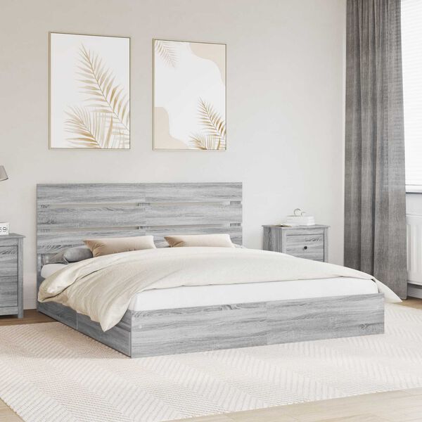 vidaXL Lit de Rangement Gris Sonoma 180 x 200 cm Bois d'ing&eacute;nierie