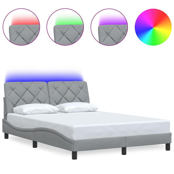 vidaXL Cadre de lit avec LED sans matelas gris clair 140x200 cm tissu