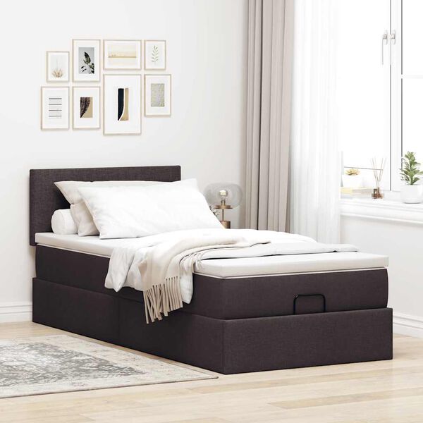 vidaXL Cadre de lit ottoman avec matelas marron fonc&eacute; 80x200 cm tissu