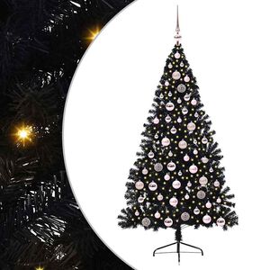 vidaXL Sapin de No&euml;l artificiel pr&eacute;-&eacute;clair&eacute; Noir 180 cm PVC