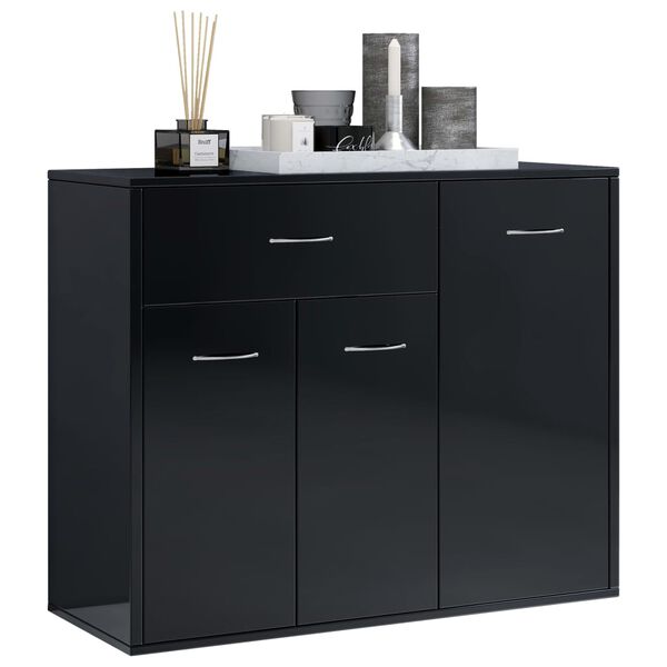 vidaXL Buffet noir brillant 88x30x70 cm bois d'ing&eacute;nierie