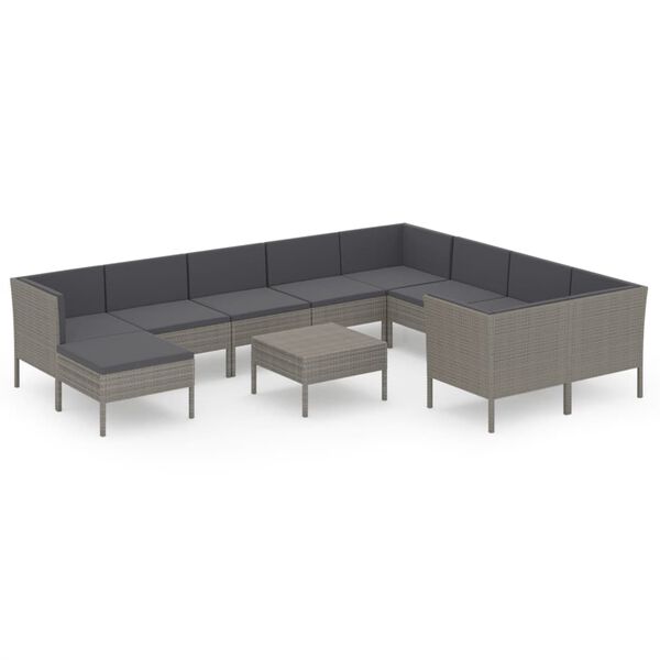 vidaXL Salon de jardin 11 pcs avec coussins R&eacute;sine tress&eacute;e Gris