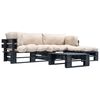 vidaXL Salon de jardin palette 4 pcs avec coussins sable bois