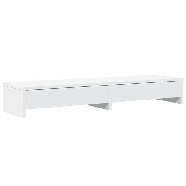 vidaXL Support d'&eacute;cran avec tiroirs Blanc 100 x 27 x 15 cm Bois d'ing&eacute;nierie