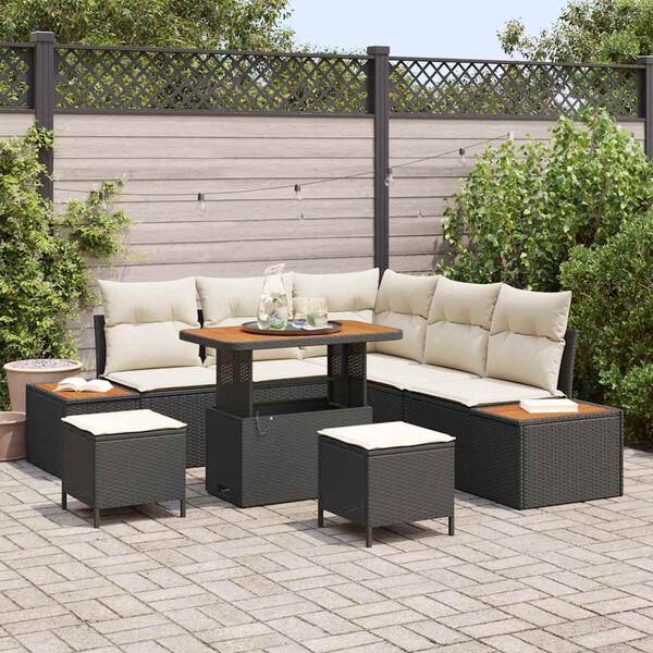 vidaXL Ensemble de canap&eacute; de jardin 8 pcs Noir polyrotin