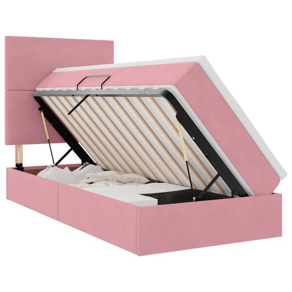 vidaXL Lit avec rangement et LED avec matelas Rose 90 x 190 cm Velours