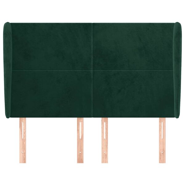 vidaXL T&ecirc;te de lit avec oreilles Vert fonc&eacute; 147x23x118/128 cm Velours