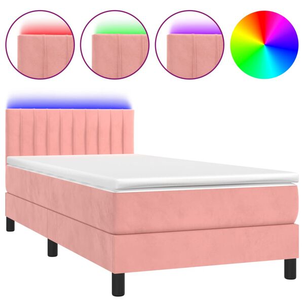vidaXL Sommier &agrave; lattes de lit avec matelas et LED Rose 90x200 cm