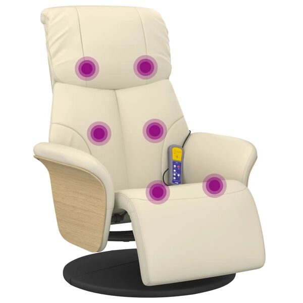 vidaXL Fauteuil inclinable de massage et repose-pieds cr&egrave;me similicuir