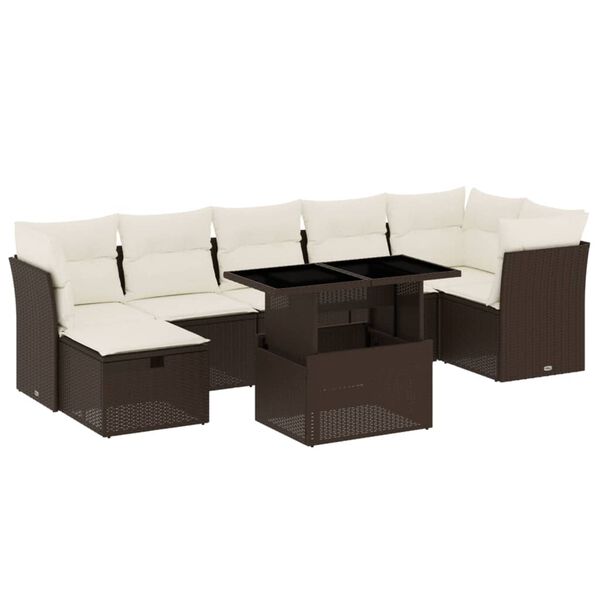 vidaXL Salon de jardin 8 pcs avec coussins marron r&eacute;sine tress&eacute;e