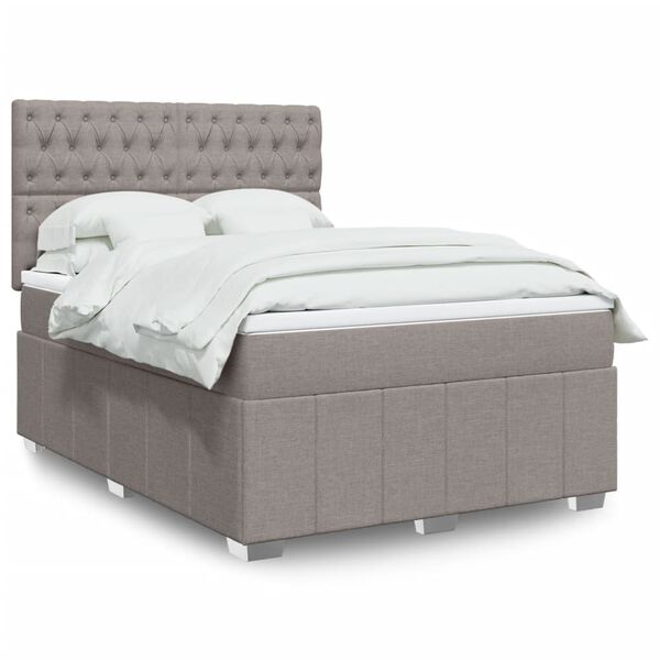 vidaXL Sommier &agrave; lattes de lit avec matelas Taupe 140x190 cm Tissu