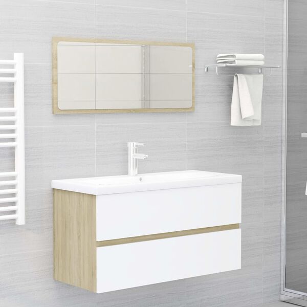 vidaXL Meubles de salle de bain blanc ch&ecirc;ne sonoma bois d'ing&eacute;nierie