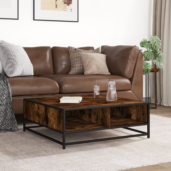 vidaXL Table basse ch&ecirc;ne fum&eacute; 80x80x30 cm bois d'ing&eacute;nierie et m&eacute;tal