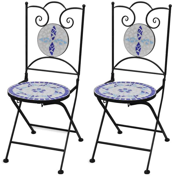 vidaXL Chaises pliables de bistro 2 pcs Céramique Bleu et blanc