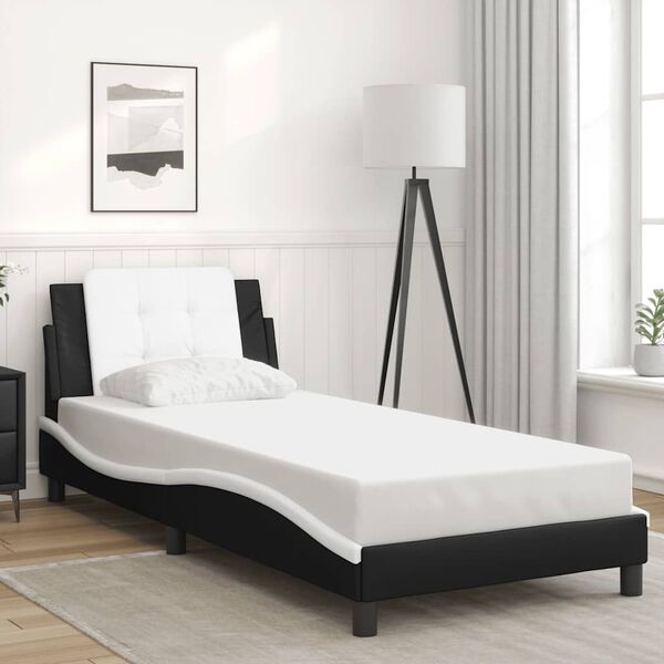 vidaXL Cadre de lit sans matelas Zadar noir et blanc 100x200 cm similicuir