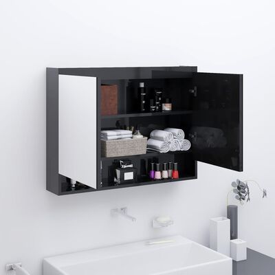 vidaXL Armoire à miroir de salle de bain 80x15x60 cm MDF Noir brillant
