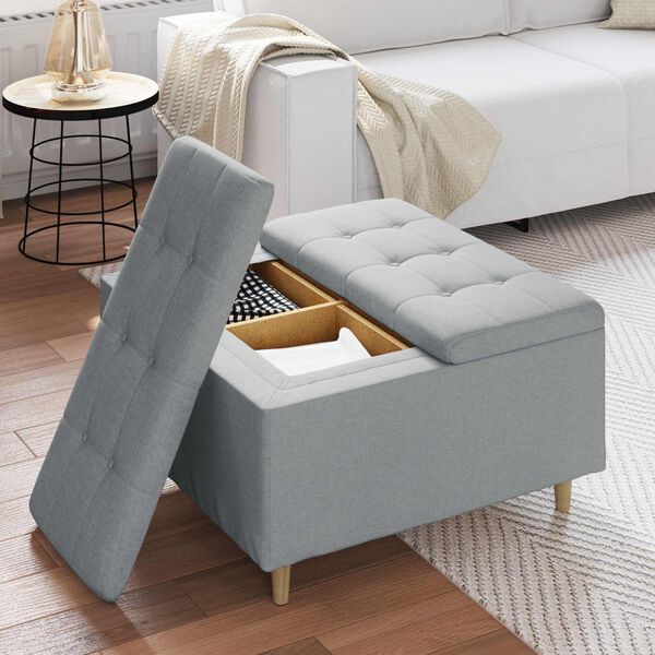 vidaXL Pouf de rangement avec coussin Gris clair 80 x 80 x 45 cm tissu