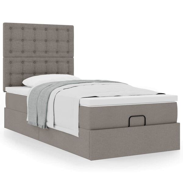 vidaXL Lit ottoman avec matelas taupe 100x200 cm tissu